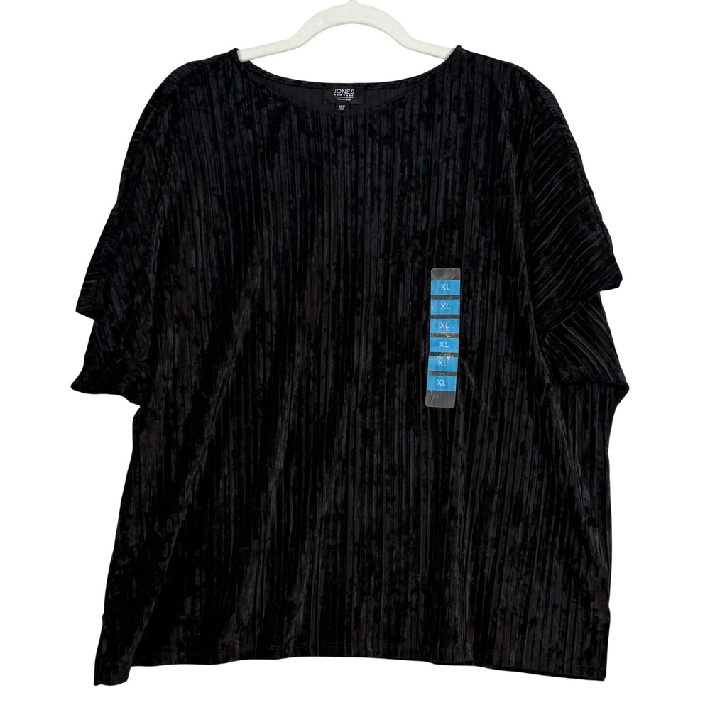 NWT Jones New York Signature Black Pleated Crushed Velvet Boxy Top XL Womens